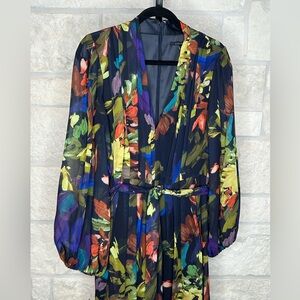 Alex Marie Hayden Floral Pleated Cocktail Business Dress Size 12 V Neck
